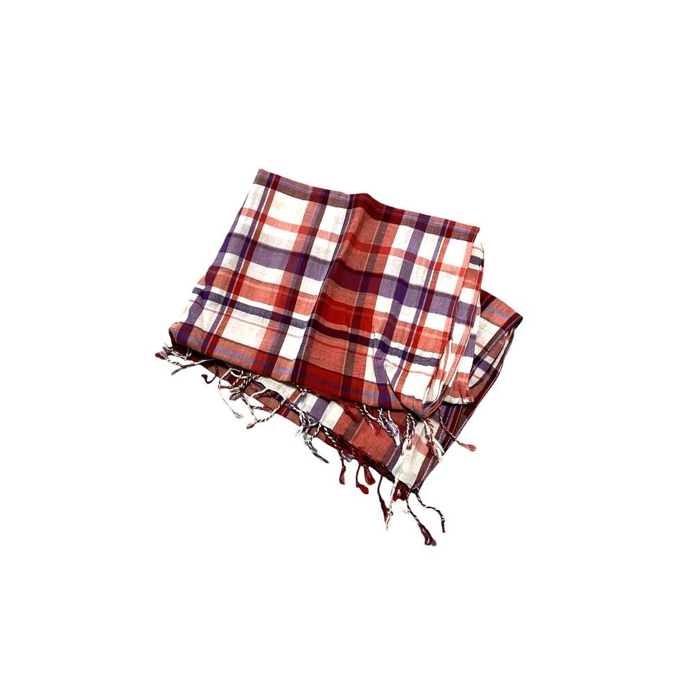 Lightweight Plaid Scarf Fringed Hem Purple Orange White 27 x 76in Rectangle